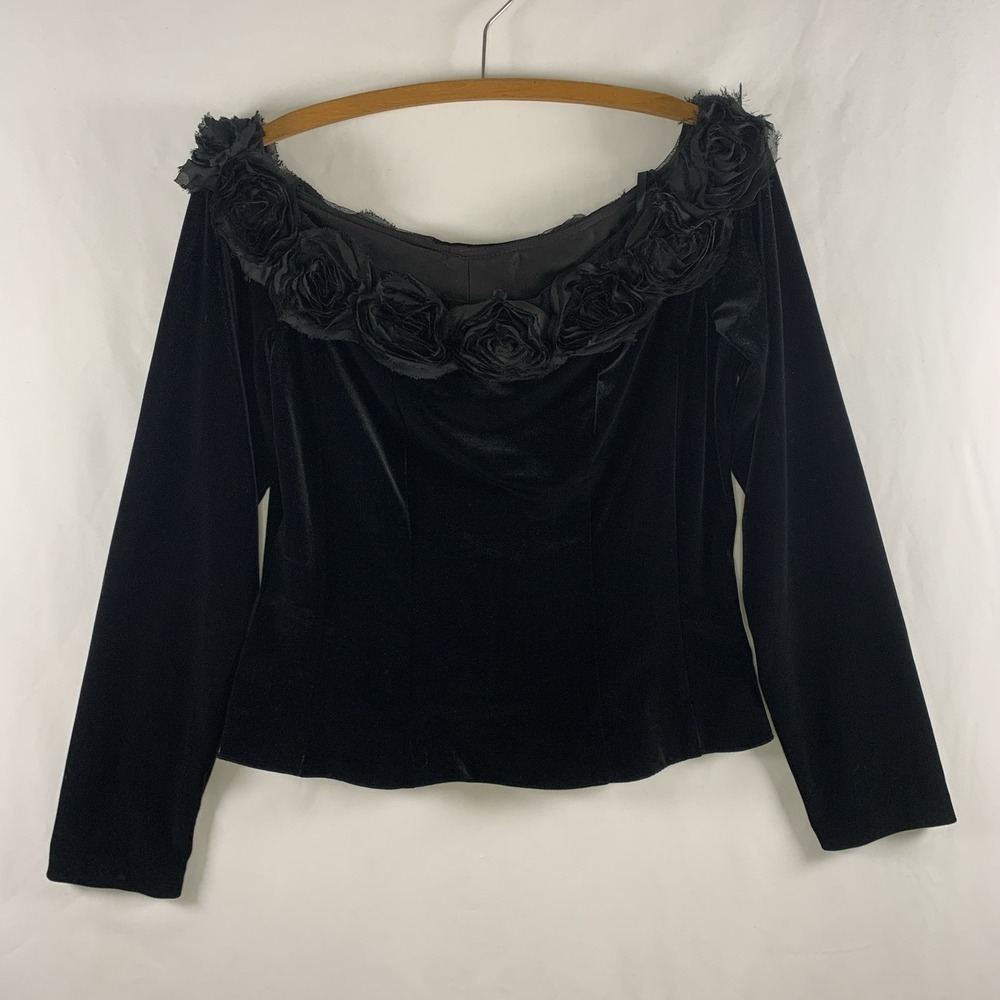 VTG 90s Womens Y2K Dark Romantic Rosette Velvet Evening Top Size L Holiday - Picture 2 of 14